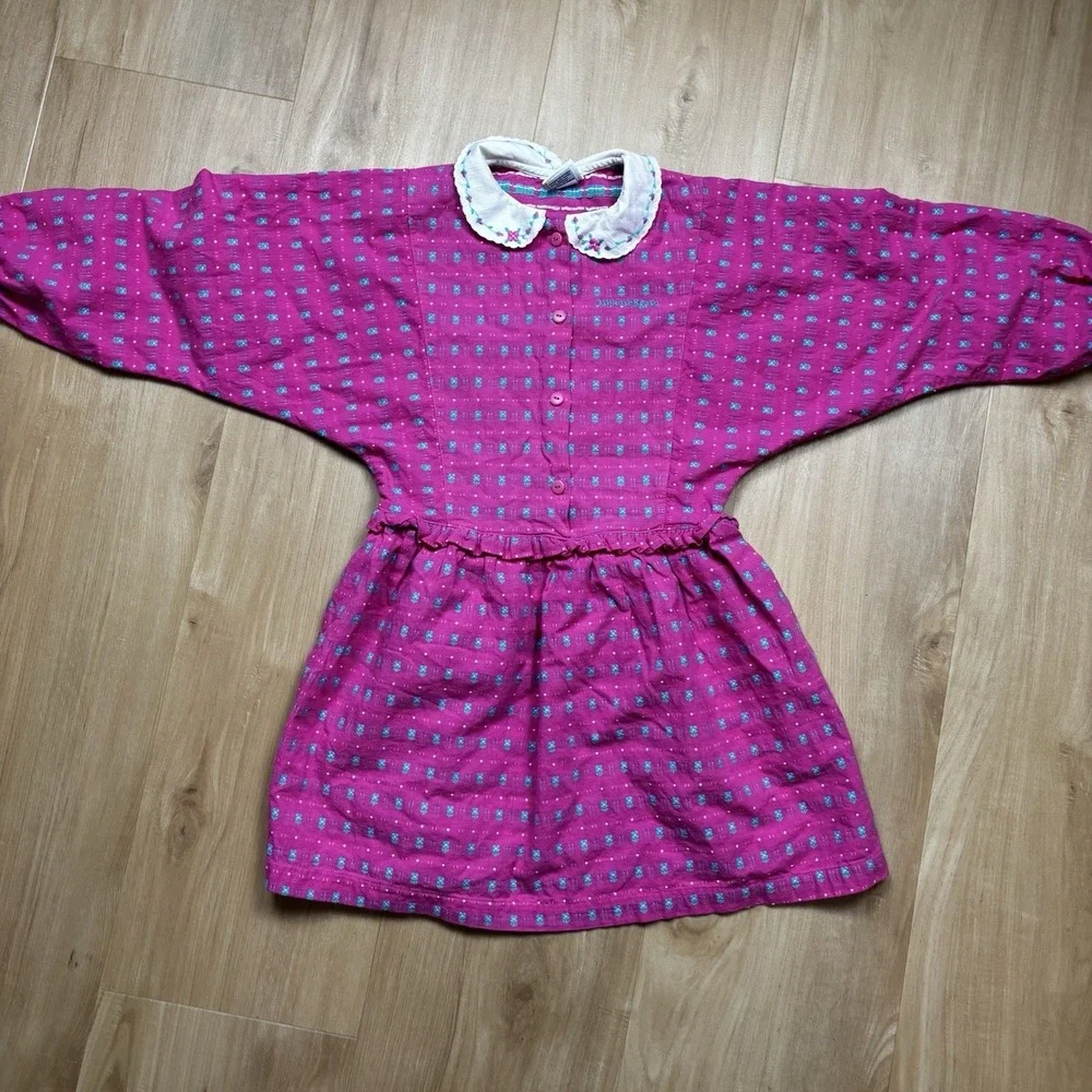 OshKosh B'Gosh Vintage 80's Floral Long Sleeve Dress‎ Size 6X Pink Collared